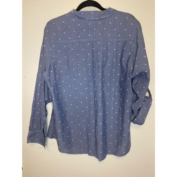 Lane Bryant lightweight cotton chambray blue polka dot blouse size 20 - Picture 8 of 8